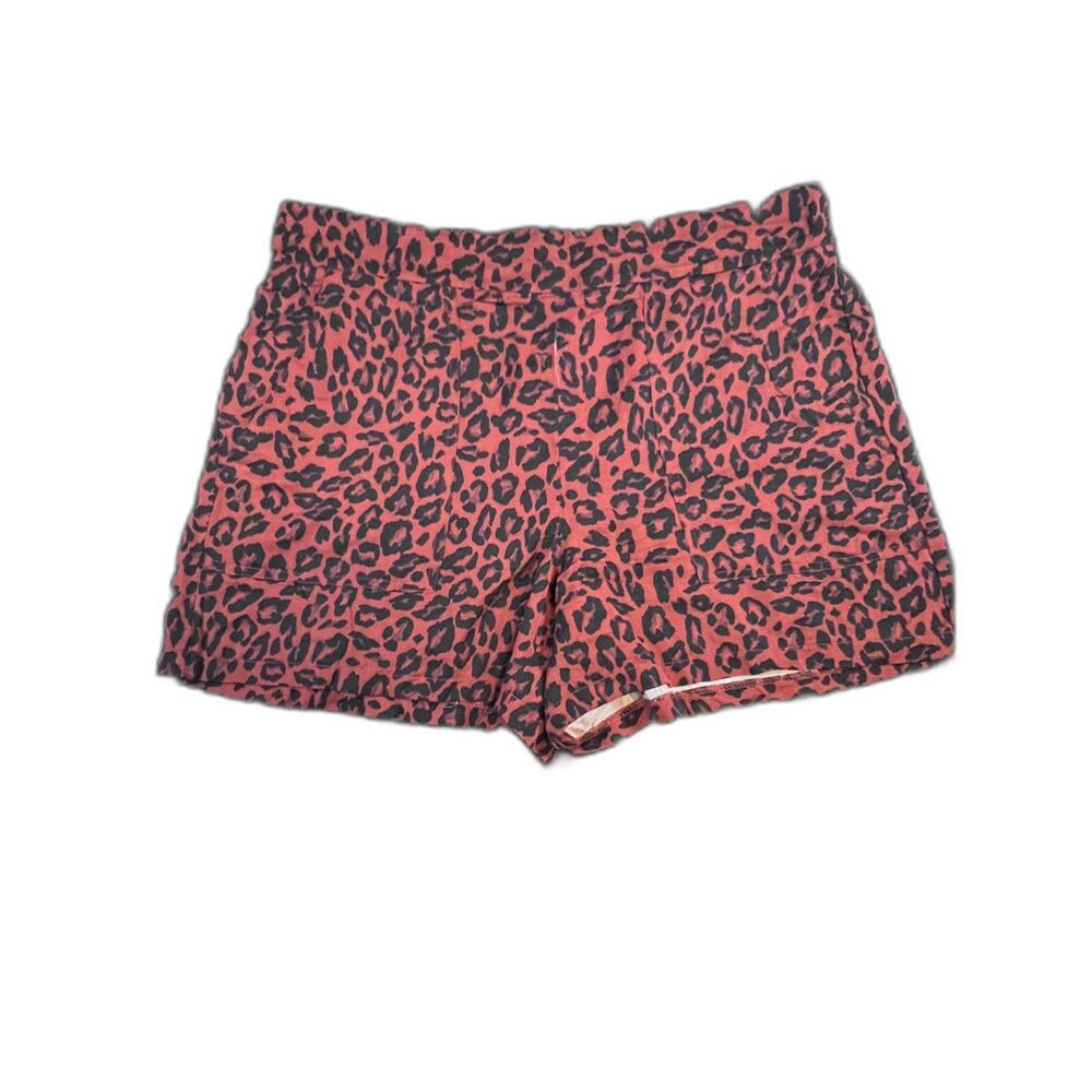 Nine West Leopard Print Pull On Shorts Size Brick Red Viscose Large
